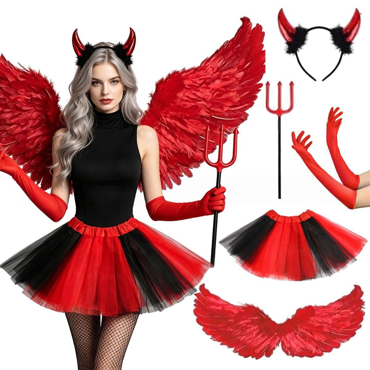 Women'S Red Accessories - Halloween Cosplay Red Devil Headwear Wing