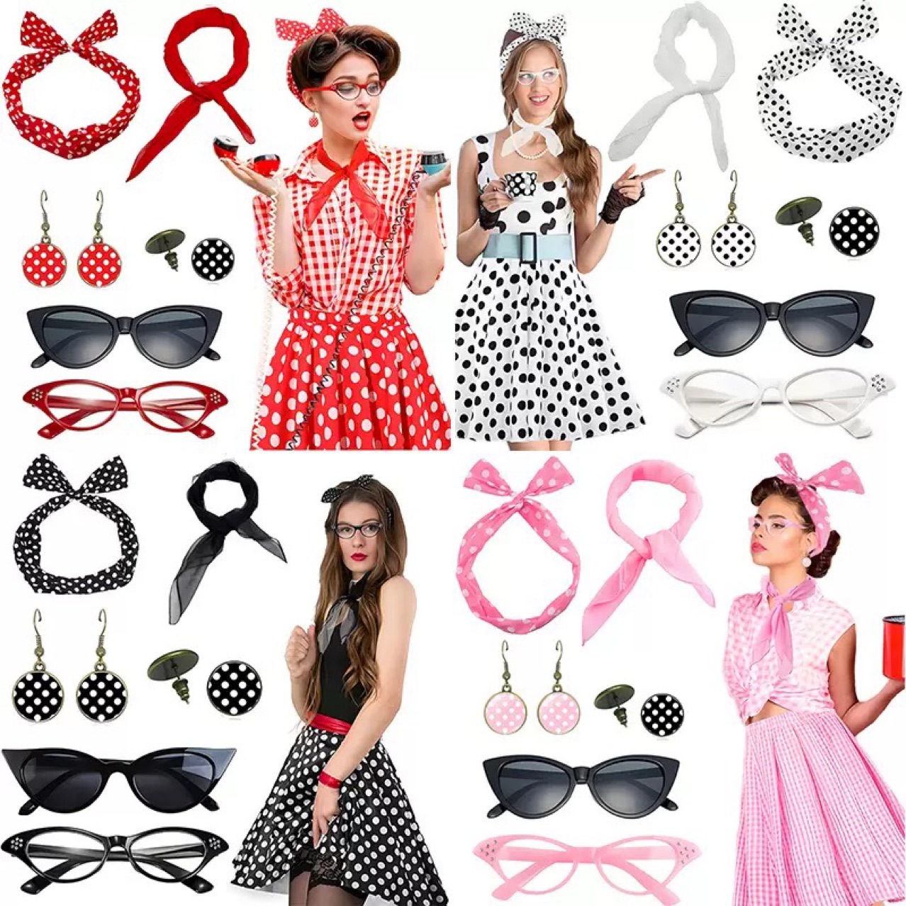 Women'S Accessories In The 1950S - 1950s Retro Hippie Party Womens Costume